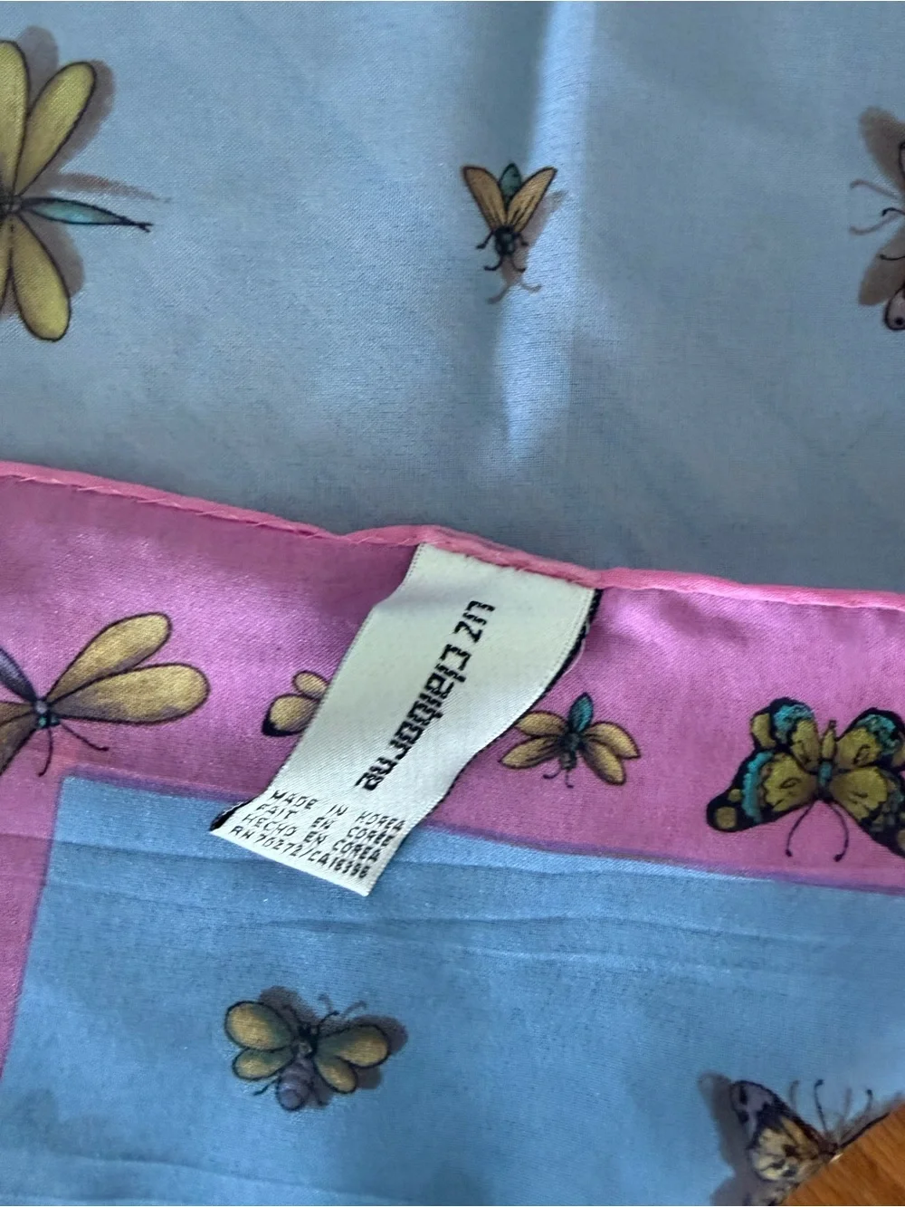 Liz Claiborne Butterfly & Dragonfly Square Scarf - Pink & Light Blue